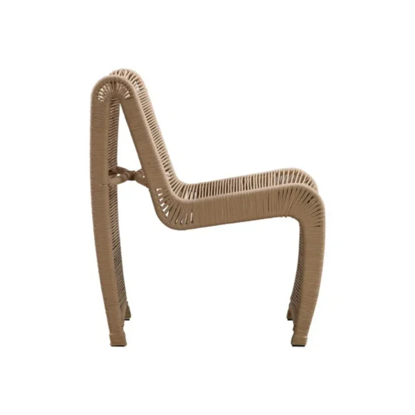 Two modern outdoor rope patio chairs with metal frames and woven seats, perfect for garden or balcony seating.