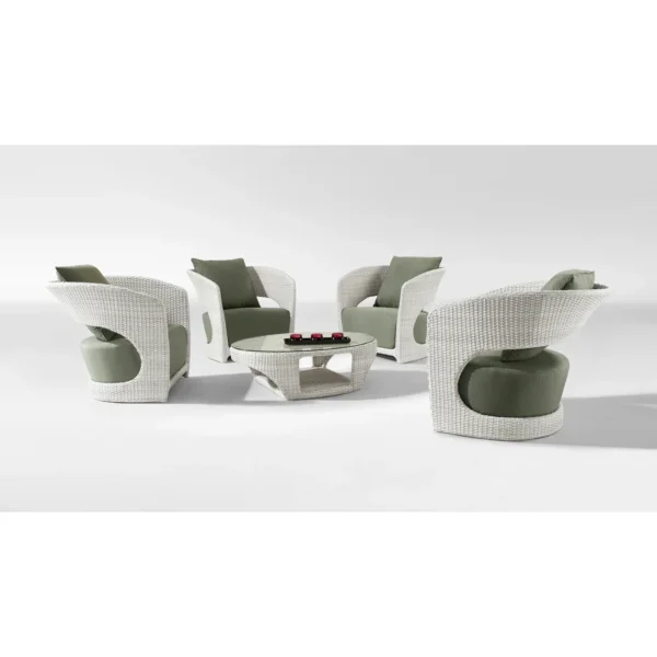 Outdoor White Rattan Wicker Sofa Chairs with Glass Top Table for Patio, Garden, and Balcony