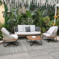 "5-Seater Outdoor All-Weather Rope Sofa Set with Wooden Base for Patio, Garden, and Balcony"