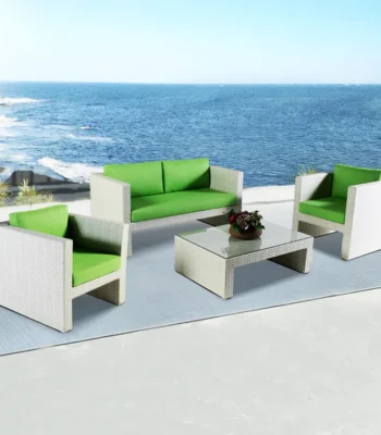 Outdoor Rope 4 Seater Sofa Set with Cushions and Glass Top Tables for Patio, Garden, or Balcony