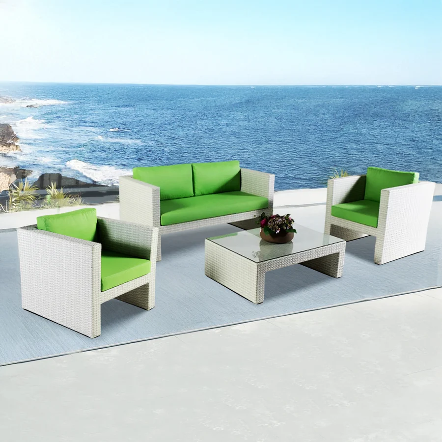 Outdoor Rope 4 Seater Sofa Set with Glass Top Tables Outdoor Rope 4 Seater Sofa Set with Cushions and Glass Top Tables for Patio, Garden, or Balcony