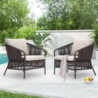 2-Piece Outdoor Rope Single Seater Sofa with Cushions for Patio and Garden