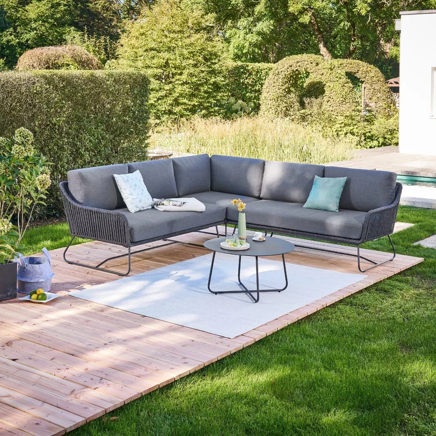 Modern 5-Seater L-Shape Outdoor Rope Sofa Set with Cushions for Patio, Garden, or Balcony