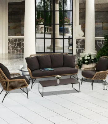 "4-Piece Outdoor Rope Patio Conversation Set with Loveseat, Chairs, and Coffee Table for Garden, Balcony, or Backyard"