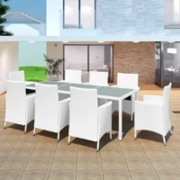 9-Piece Outdoor Rattan Wicker Dining Table Set with Cushioned Chairs for Patio and Garden