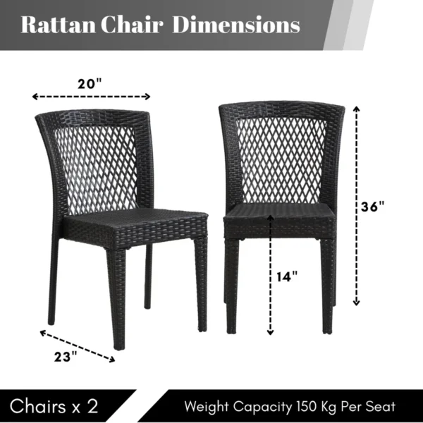 Outdoor rattan wicker patio dining chair with sturdy metal frame and weather-resistant cushion, perfect for garden or balcony use.