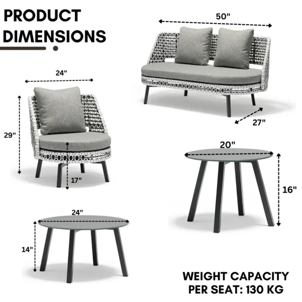Outdoor Double Tone Rattan Wicker Sofa Set with cushions and table for patio, garden, or balcony