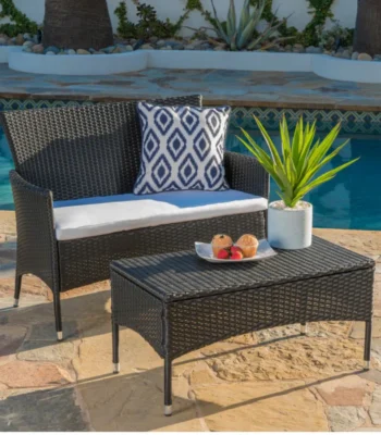 “2-Piece Outdoor Rattan Wicker Loveseat Sofa with Cushions for Patio, Garden, or Balcony”