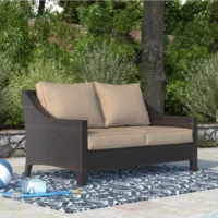 Outdoor Rattan Wicker 1-Piece Loveseat Sofa with Cushions for Patio, Garden, or Balcony Seating