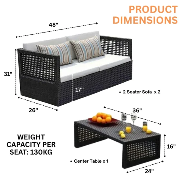Outdoor Rattan Wicker 4-Seater Sofa Set with Cushions for Patio, Garden, or Balcony