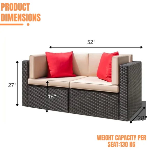 Outdoor all-weather rattan wicker double seater sofa with comfortable cushions, perfect for patio, balcony, or garden seating.