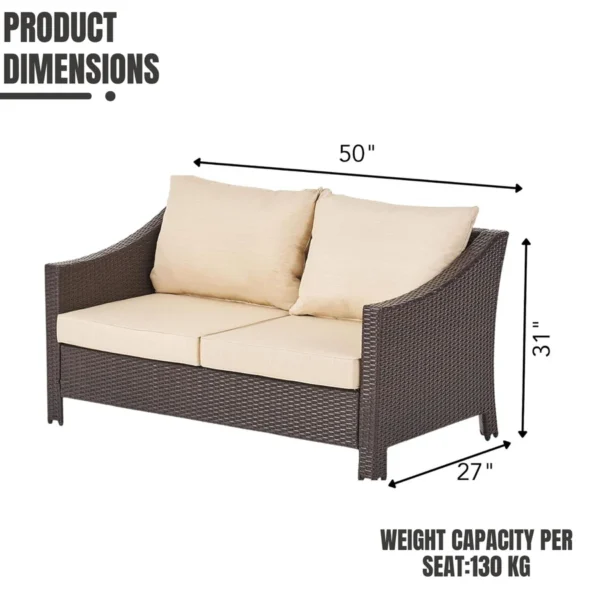 Stylish outdoor rattan wicker loveseat sofa with soft cushions, perfect for patio or garden seating.