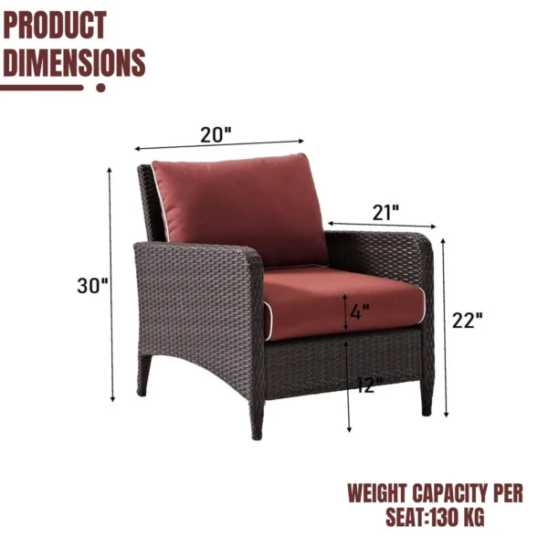 Outdoor wicker single seater sofa with cushion for patio, garden, or balcony