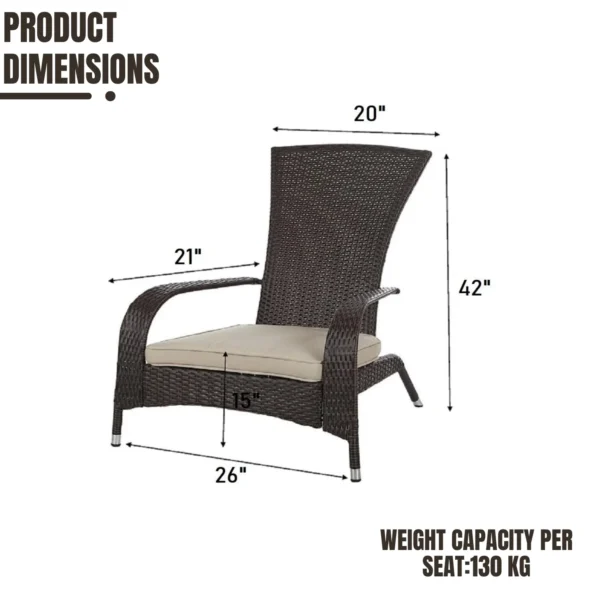 Outdoor Wicker Single Seater Adirondack Style Armchair with Cushions for Patio or Garden