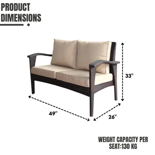 Outdoor Rattan Wicker 1-Piece Loveseat Sofa with Cushions for Patio, Garden, or Balcony