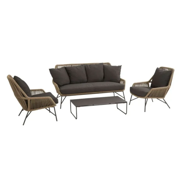 "4-Piece Outdoor Rope Patio Conversation Set with Loveseat, Chairs, and Coffee Table for Garden, Balcony, or Backyard"
