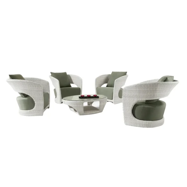 Outdoor White Rattan Wicker Sofa Chairs with Glass Top Table for Patio, Garden, and Balcony