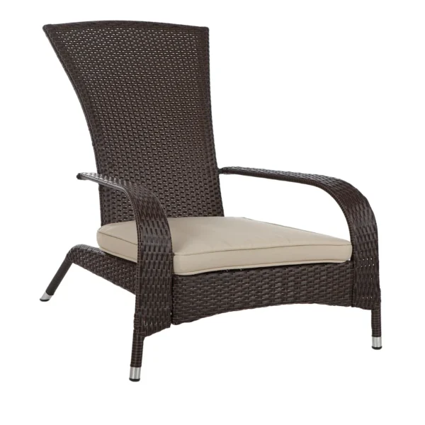 Outdoor Wicker Single Seater Adirondack Style Armchair with Cushions for Patio or Garden