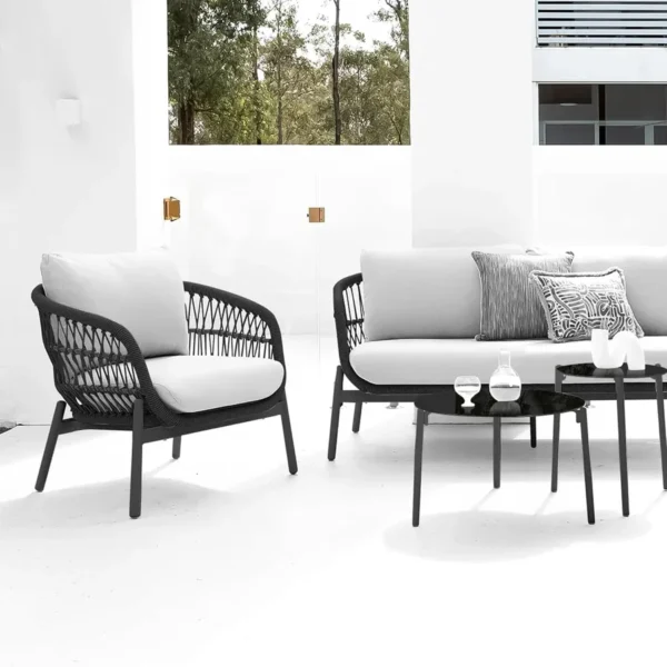 Outdoor 4-Seater Rope Conversation Sofa Set with Cushions for Patio, Garden, and Terrace