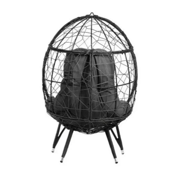 Grey outdoor egg chair with all-weather wicker, cushion included, perfect for patio or garden