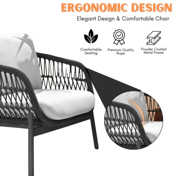 Outdoor 4-Seater Rope Conversation Sofa Set with Cushions for Patio, Garden, and Terrace