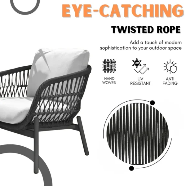 Outdoor 4-Seater Rope Conversation Sofa Set with Cushions for Patio, Garden, and Terrace