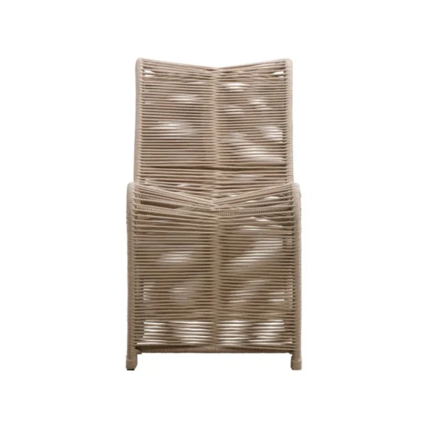 Two modern outdoor rope patio chairs with metal frames and woven seats, perfect for garden or balcony seating.
