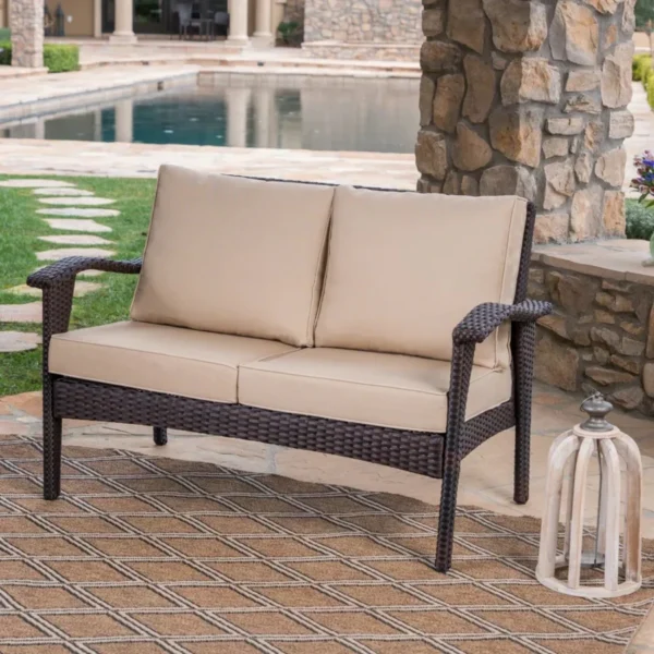 Outdoor Rattan Wicker 1-Piece Loveseat Sofa with Cushions for Patio, Garden, or Balcony