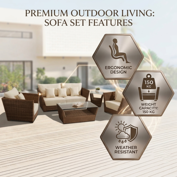 5-Piece Outdoor Wicker Sofa Set With 2-Tier Glass Top Tables - Image 5