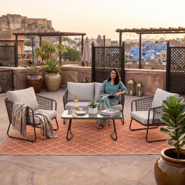 4 Piece Outdoor All-Weather Rope Sofa Set {Beige} - Image 3