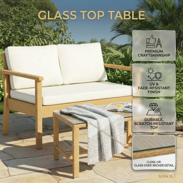 4 Pieces Patio Furniture Set, Outdoor Sectional Sofa {Beige & Off-white} - Image 5