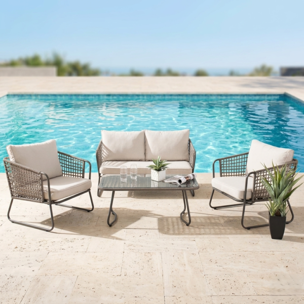 4 Piece Outdoor All-Weather Rope Sofa Set {Beige} - Image 6