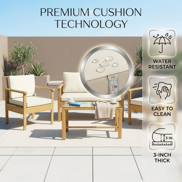 4 Pieces Patio Furniture Set, Outdoor Sectional Sofa {Beige & Off-white} - Image 3