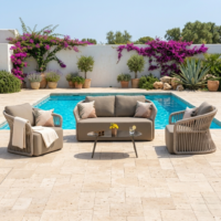 4-Piece Outdoor Braid & Rope Sofa Set (Beige & Dark Cream)
