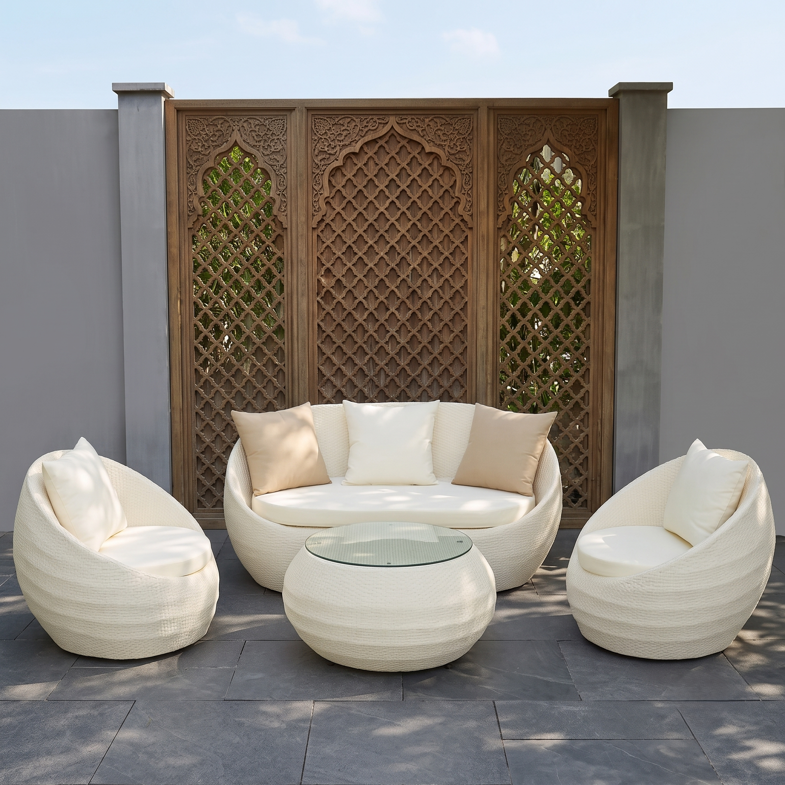 Sofa set 4-Piece Outdoor Rattan Wicker Patio Sofa Set White - Image 1