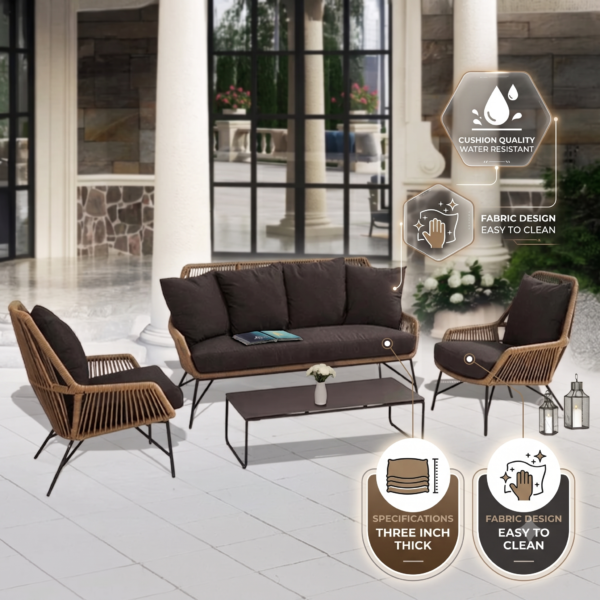 4-Piece Outdoor Rope Patio Conversation Loveseat Furniture. - Image 4