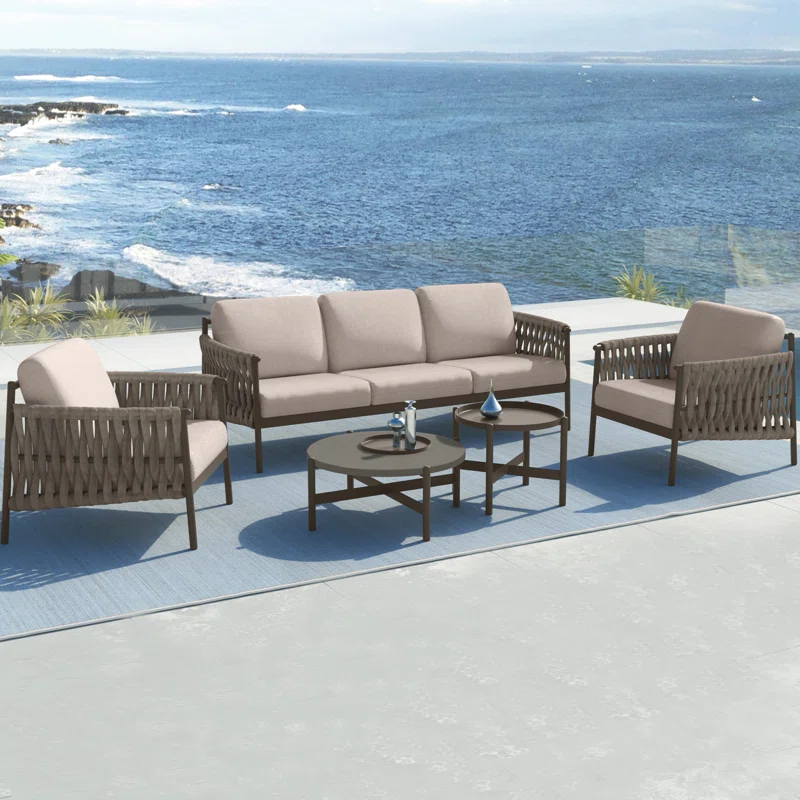 Elegant 5-seater rope sofa set with modern design, cozy cushions, and sturdy frame for outdoor and indoor living.