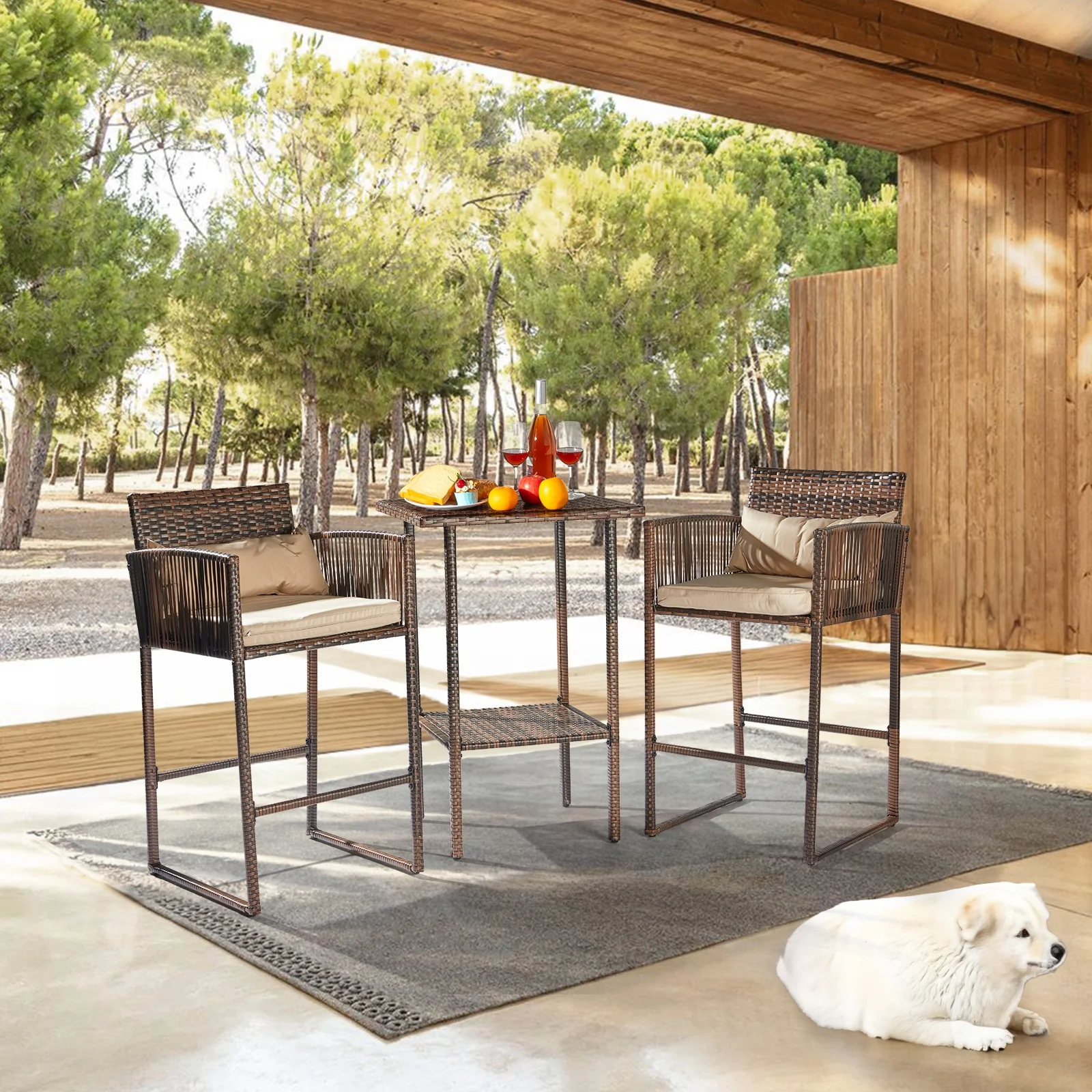Sleek 3-piece bar set with high stools and glass tabletop in modern style for home or patio