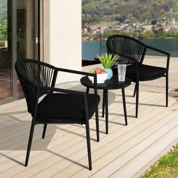Don't just say "chair and table." Describe the color, material, and style.