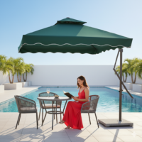 10ft Side Pole Square Shape Outdoor Umbrella With Granite Base (Green)
