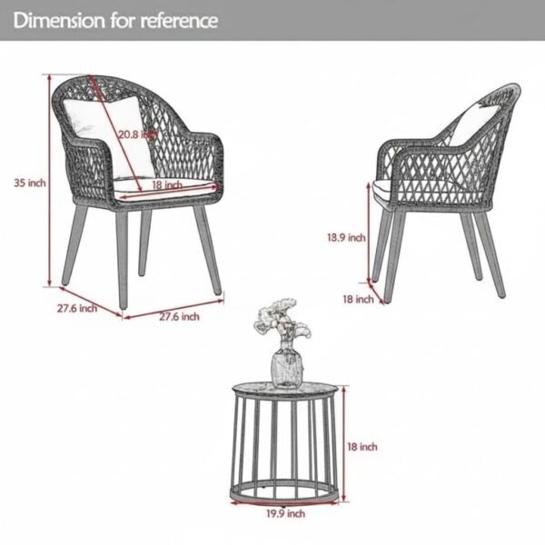 LOCCUS 3-piece outdoor wicker patio bistro set with beige cushioned chairs and tempered glass table for balcony or garden