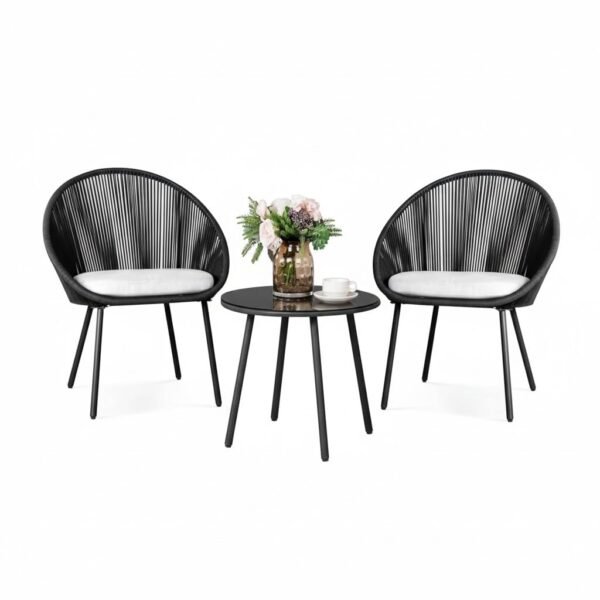 LOCCUS 3-Piece Outdoor Patio Furniture Set – 2 Chairs & 1 Table, (Black & Off-White) - Image 2