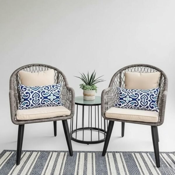 LOCCUS 3-Piece Outdoor Patio Bistro Set (Grey & Beige) - Image 3