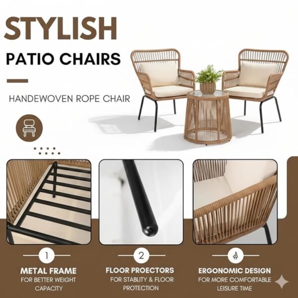LOCCUS 3-Piece Patio Bistro Set (Beige & White) - Image 4