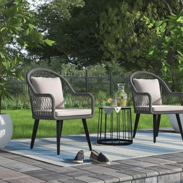LOCCUS 3-piece outdoor wicker patio bistro set with beige cushioned chairs and tempered glass table for balcony or garden