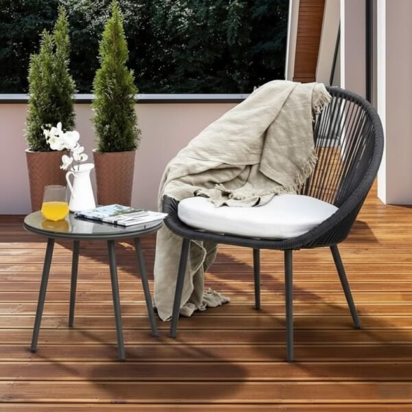 LOCCUS 3-Piece Outdoor Patio Furniture Set – 2 Chairs & 1 Table, (Black & Off-White) - Image 3