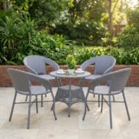 LOCCUS 5 piece outdoor wicker patio bistro set gray rattan chairs and table for balcony garden and deck
