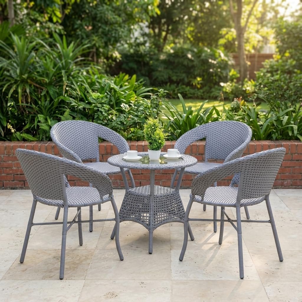 LOCCUS 5 piece outdoor wicker patio bistro set gray rattan chairs and table for balcony garden and deck