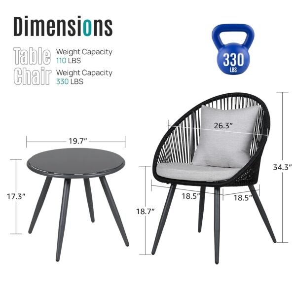 LOCCUS 3-Piece Outdoor Patio Bistro Set (Black & White) - Image 3