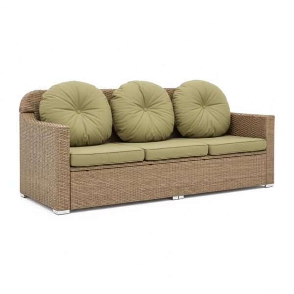 Elegant LOCCUS Patio Sectional Sofa Set, 4-piece outdoor wicker furniture with beige cushions and coffee table.